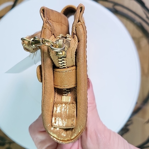 Jimmy Choo Gold Tone Metallic Leather Clutch/Wristlet - Picture 9 of 15